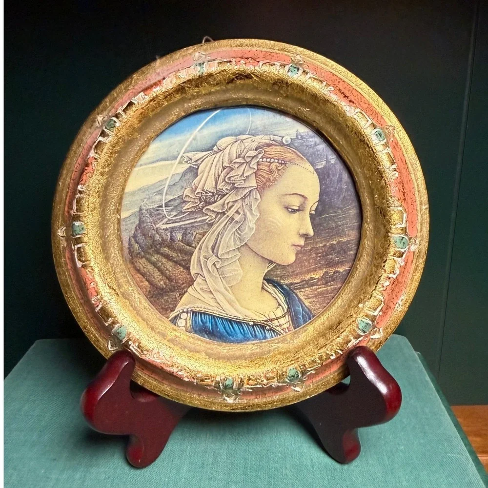 Vintage Florentine Plaque– The Adoring Virgin After Fra Filippo Lippi –‎ Italy